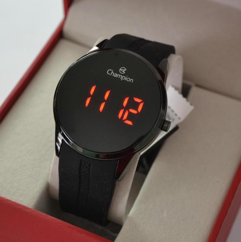 Relogio champion masculino digital preto led vermelho silicone